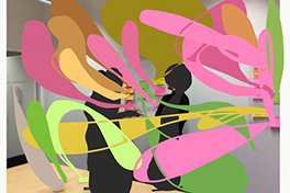Ein Bild eines Seminarraums, das durch Digital-Art mit Farbstrichen übermalen ist